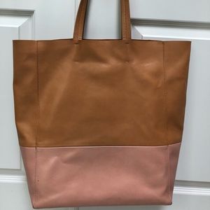 Sorial tan and pink vegan leather tote